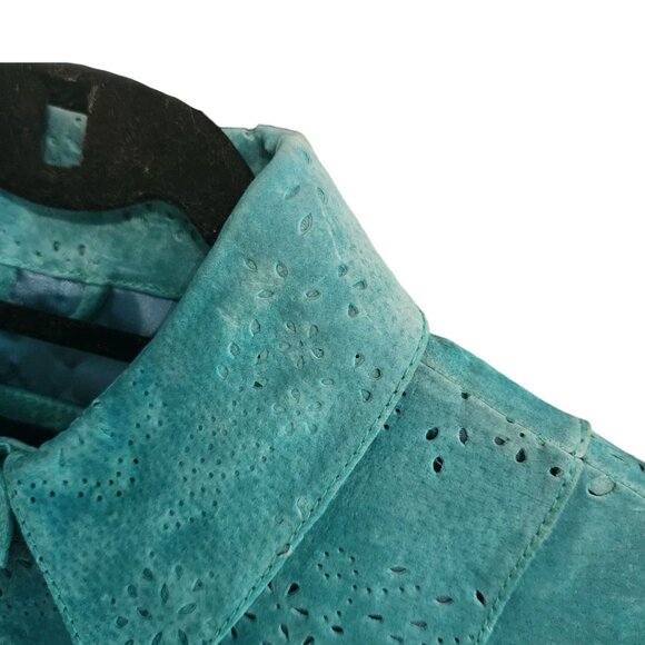Saguaro Turquoise Laser Cut Suede Leather Jacket Size Small - Picture 6 of 11